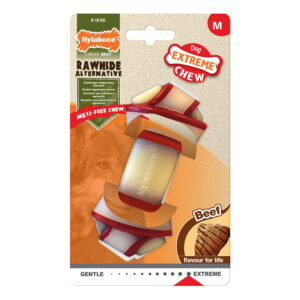 NYLABONE RAWHIDE KNOT BONE BEEF M