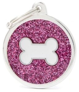 Chapa My Family Circulo Rosa Grande Purpurina Hueso Blanco
